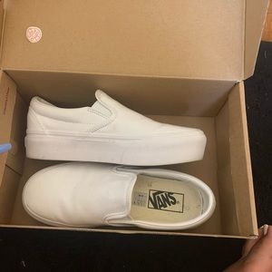 Platform all white slip on vans